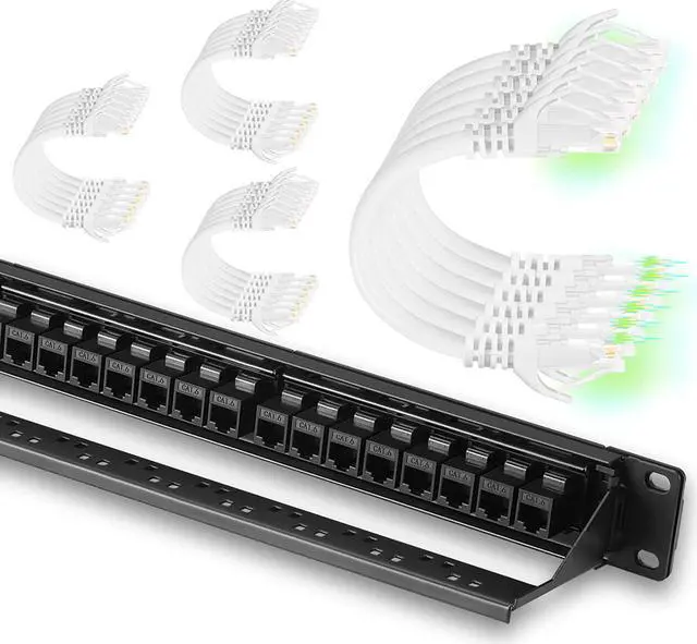 Main image of Patch Panel 24 Port Cat6 Bundle with Patch Cables Cat6 1ft 24 Pack White