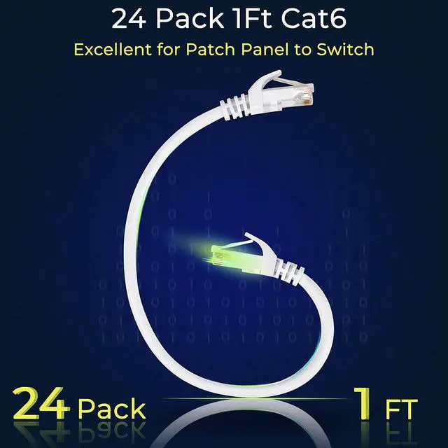 Alt view image 6 of 7 - Patch Panel 24 Port Cat6 Bundle with Patch Cables Cat6 1ft 24 Pack White