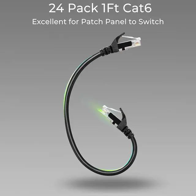 Alt view image 6 of 7 - Patch Panel 24 Port Cat6 Bundle with Patch Cables Cat6 1ft 24 Pack Black