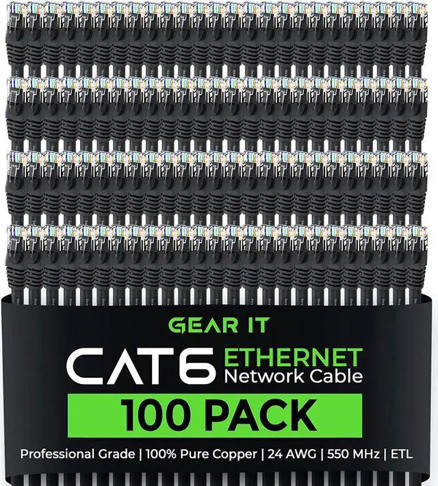 Main image of Cat 6 Ethernet Cable 1.5 ft 18-Inch (100-Pack) - Cat6 Patch Cable, Cat 6 Patch Cable, Cat6 Cable, Cat 6 Cable, Cat6 Ethernet Cable, Network Cable, Internet Cable - Black 1.5 Feet