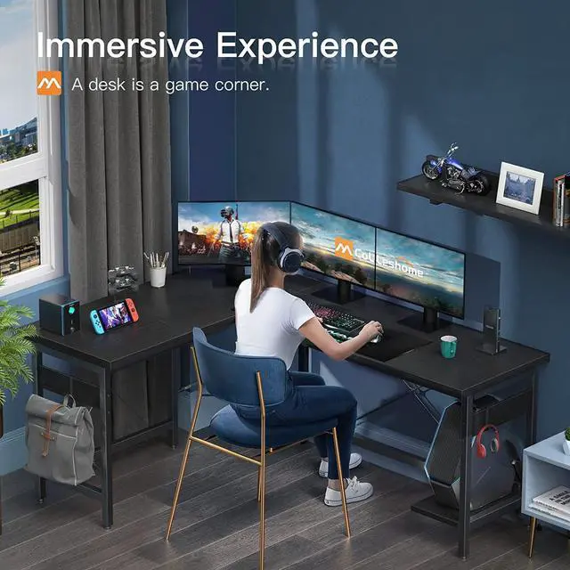 Alt view image 2 of 7 - 59" L Shaped Gaming Desk, Corner Computer Desk, Sturdy Home Office Computer Table, Writing Desk, Larger Gaming Desk Workstation, Black