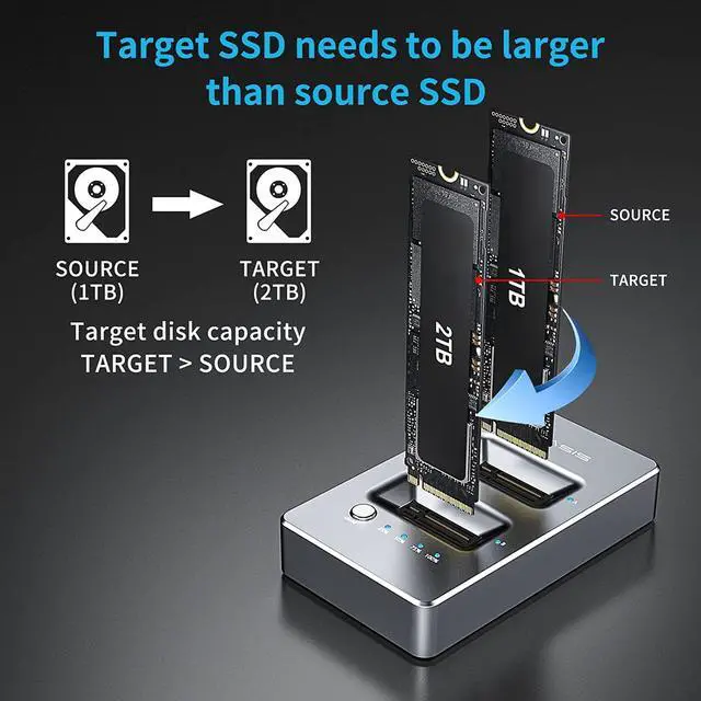 Alt view image 3 of 6 - NVMe M.2 Duplicator Dual-Bay Offline Clone USB C to NVME Docking Station for M2 SSD M Key Hard Drives Enclosure (Dual-Bay)