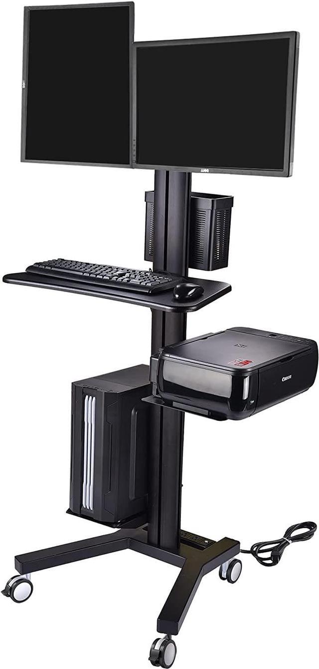 Dual Monitor Mobile Workstation with Keyboard Tray