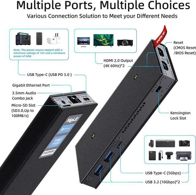 Alt view image 5 of 7 - Mini PC Stick N5105 8GB/256GB Windows 11 Pro WiFi6 USB PD3.0 Micro Computer Stick Dual HDMI 4K Gigabit Ethernet BT5.2 Small PC on Business Office Industrial IOT Media Home