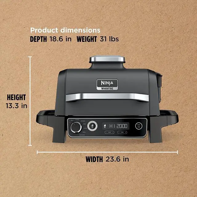 Alt view image 7 of 7 - Ninja Woodfire Outdoor Grill & Smoker, 7-in-1 Master Grill, BBQ Smoker, & Air Fryer plus Bake, Roast, Dehydrate, & Broil, uses Ninja Woodfire Pellets, Weather-Resistant, Portable, Electric, Grey