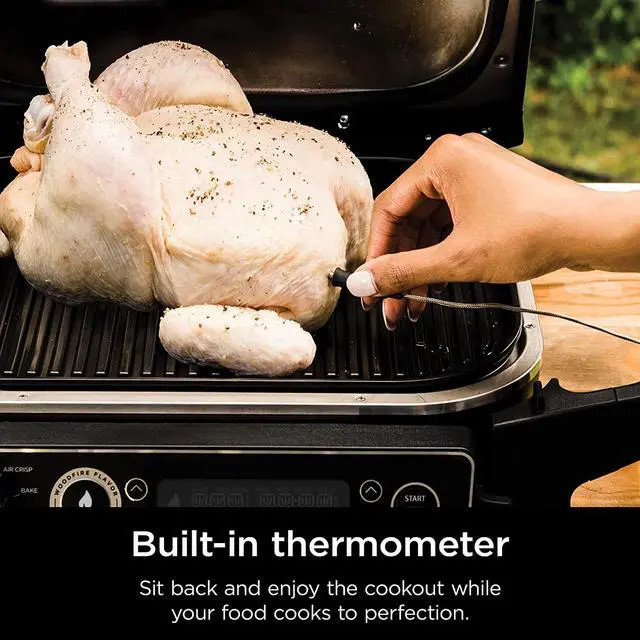 Alt view image 4 of 7 - Ninja Woodfire Pro Outdoor Grill & Smoker with Built-In Thermometer, 7-in-1 Master Grill, BBQ Smoker, Air Fryer, Bake, Roast, Dehydrate, Broil, Ninja Woodfire Pellets, Portable, Electric, Grey