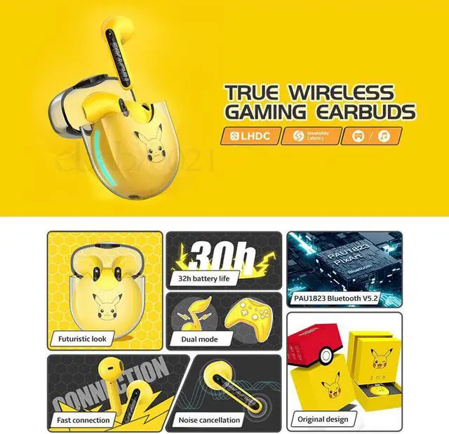Alt view image 2 of 7 - EDIFIER pikachu HECATE GM5 True Wireless Gaming Earbuds Bluetooth 5.2 headphones