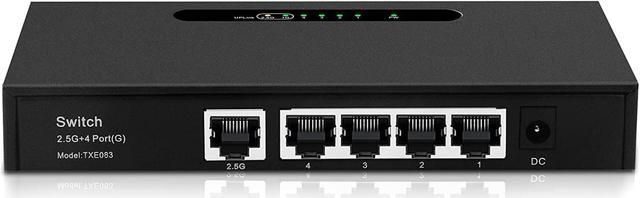 2.5G Uplink Ethernet Switch,1×2.5G Uplink Port, 4×10/100/1000Mbps Ethernet  Port, Multi-Gigabit Unmanaged PoE+ Switch, Plug & Play, Fan-Less Metal  Design, Desktop/Wall-Mount 
