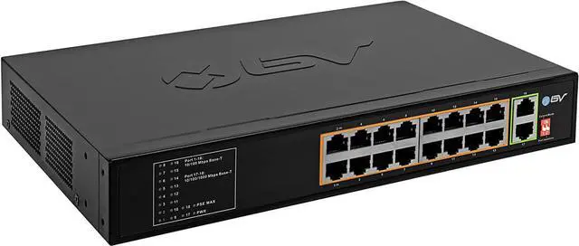 Main image of 18 Ports Long Range PoE+ Switch (16 PoE+ Ports | 2 Gigabit Ethernet uplink) - 19" Rackmount - 135W - 802.3af/at -Desktop Design for Easy Set Up