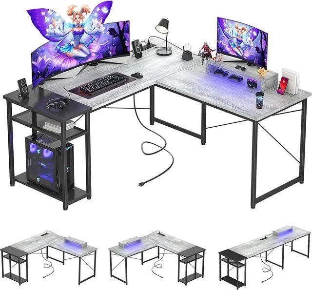 Cyclysio L Shaped Desk with Power Outlets and USB Ports, Reversible L  Shaped Gaming Computer Desk