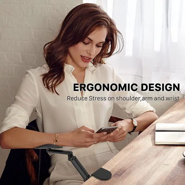 Alt view image 6 of 7 - Clamp-on Adjustable Armrest for Desk, Ergonomic 360°Rotating Elbow Cushion Pad with 6-Level Height, Above Desk Extension Platform Arm Support for Left/Right Hand, Black