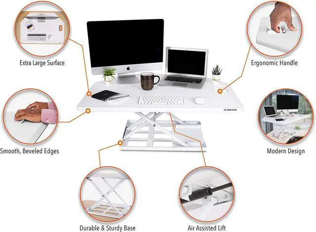 Alt view image 4 of 7 - X-Elite Pro | Premier Corner Standing Desk Converter | Extra Large 40 Inch Sit to Stand Desk | Fully Assembled | Height Adjustable Desk Converter for Cubicles and L-Shaped Desks (White)