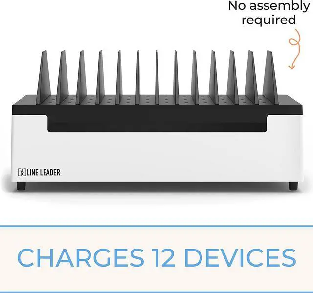 Main image of Open Charging Station | Desktop Charger for 12 Laptops, Tablets & Chromebooks | Adjustable Ventilated Dividers & Surge Protection | Charging Cart for School, Office & More