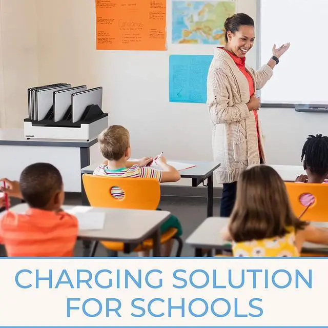 Alt view image 2 of 7 - Open Charging Station | Desktop Charger for 12 Laptops, Tablets & Chromebooks | Adjustable Ventilated Dividers & Surge Protection | Charging Cart for School, Office & More