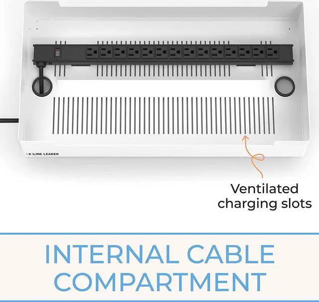 Alt view image 7 of 7 - Open Charging Station | Desktop Charger for 12 Laptops, Tablets & Chromebooks | Adjustable Ventilated Dividers & Surge Protection | Charging Cart for School, Office & More