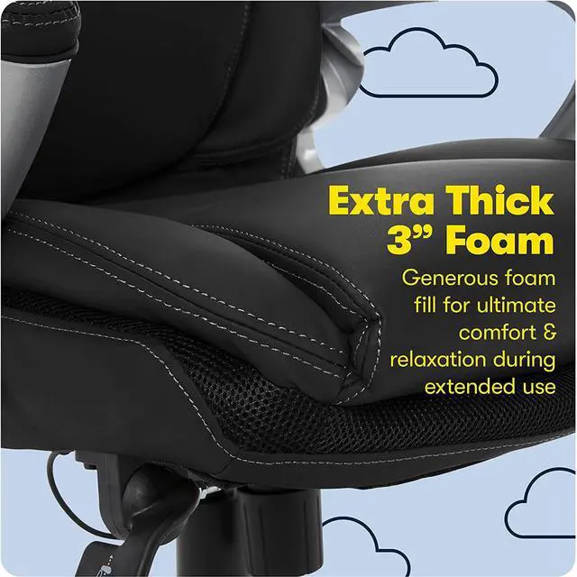 Alt view image 6 of 7 - Serta AIR Health and Wellness Executive Office Chair, High Back Big and Tall Ergonomic for Lumber Support Task Swivel, Bonded Leather, Black