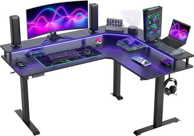  63'' Large L Shaped Gaming Desk with LED Lights