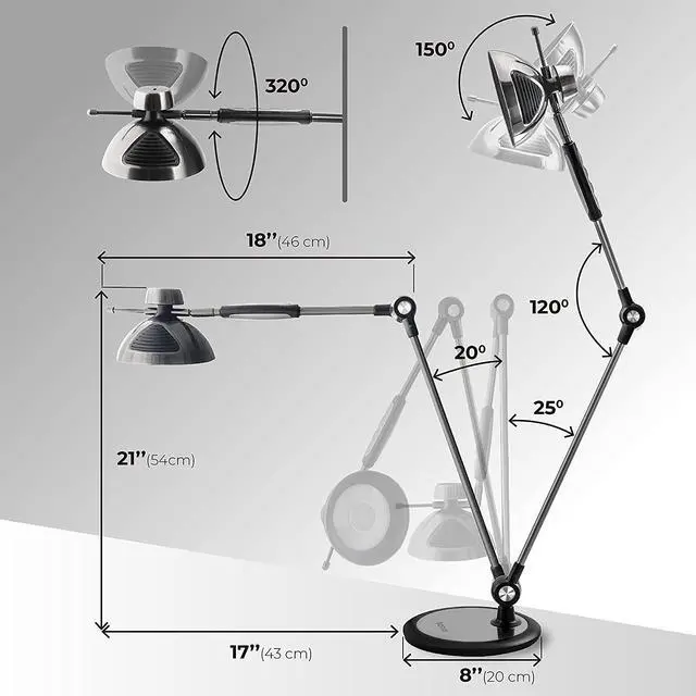 Alt view image 6 of 7 - Desk Lamp Gesture Control, LED Architect Desk lamp for Home Office, Adjustable Metal Swing Arm, Tall Task Light for Drafting or Bedside Table Reading, 12 Brightness, 3 Touch Eye-Caring Modes