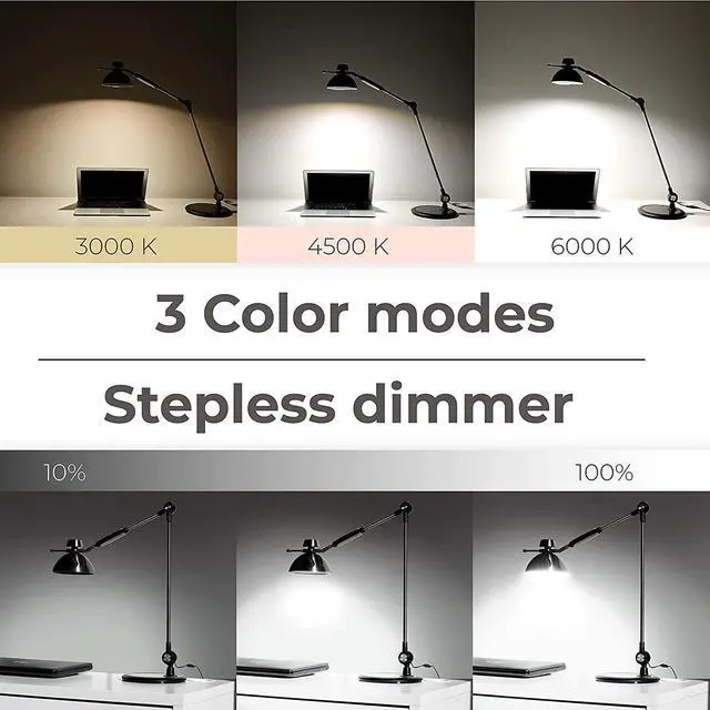 Alt view image 5 of 7 - Desk Lamp Gesture Control, LED Architect Desk lamp for Home Office, Adjustable Metal Swing Arm, Tall Task Light for Drafting or Bedside Table Reading, 12 Brightness, 3 Touch Eye-Caring Modes