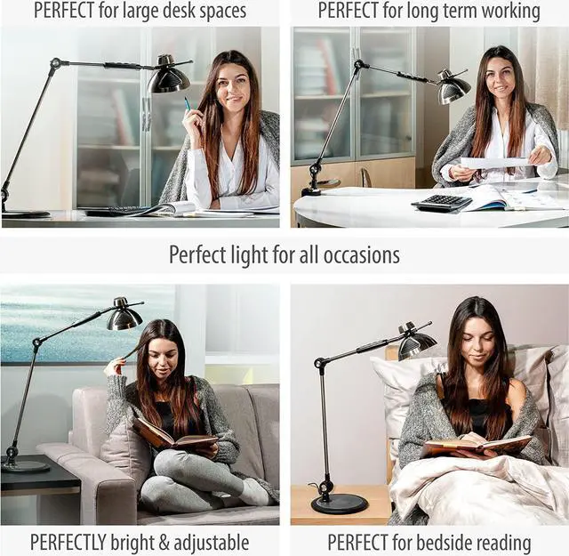 Alt view image 3 of 7 - Desk Lamp Gesture Control, LED Architect Desk lamp for Home Office, Adjustable Metal Swing Arm, Tall Task Light for Drafting or Bedside Table Reading, 12 Brightness, 3 Touch Eye-Caring Modes