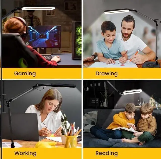 Alt view image 6 of 7 - 2in1 LED Desk Lamp for Home Office with Wireless Charger, Architect LED Desk Light for Study, Reading, Working, Adjustable Tall Swing Arm Table Light, Dimmable Brightness, 3 Color Modes
