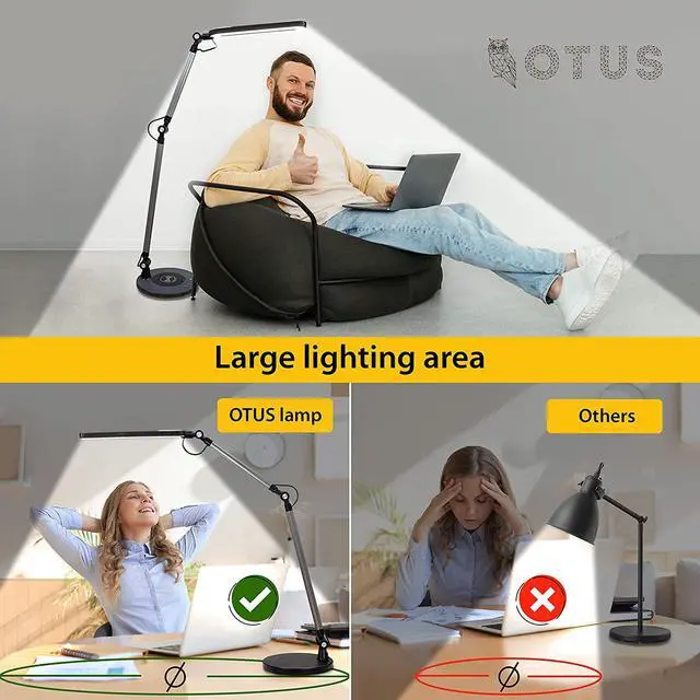 Alt view image 3 of 7 - 2in1 LED Desk Lamp for Home Office with Wireless Charger, Architect LED Desk Light for Study, Reading, Working, Adjustable Tall Swing Arm Table Light, Dimmable Brightness, 3 Color Modes