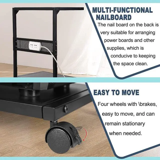 Alt view image 4 of 6 - PC Stand Computer Tower Stand 2-Tier Metal CPU Stand with Locking Caster Wheels Suitable for Most PC