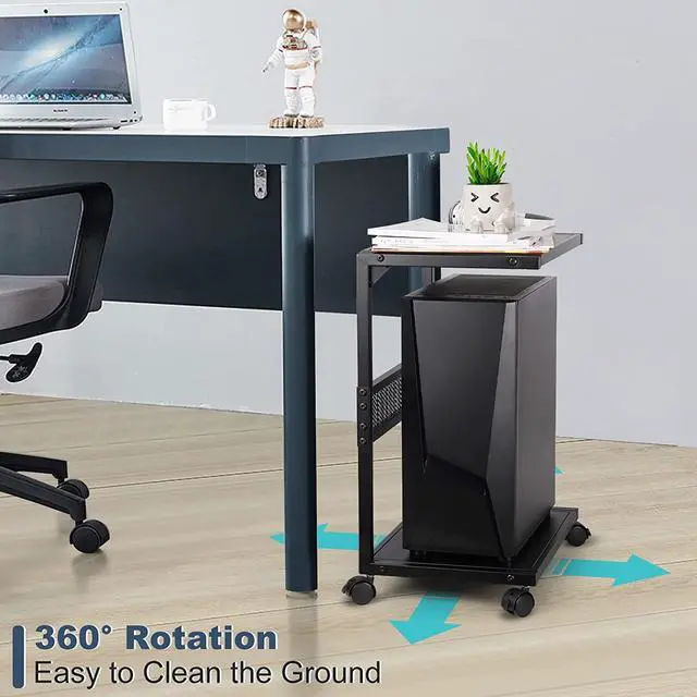 Alt view image 3 of 6 - PC Stand Computer Tower Stand 2-Tier Metal CPU Stand with Locking Caster Wheels Suitable for Most PC