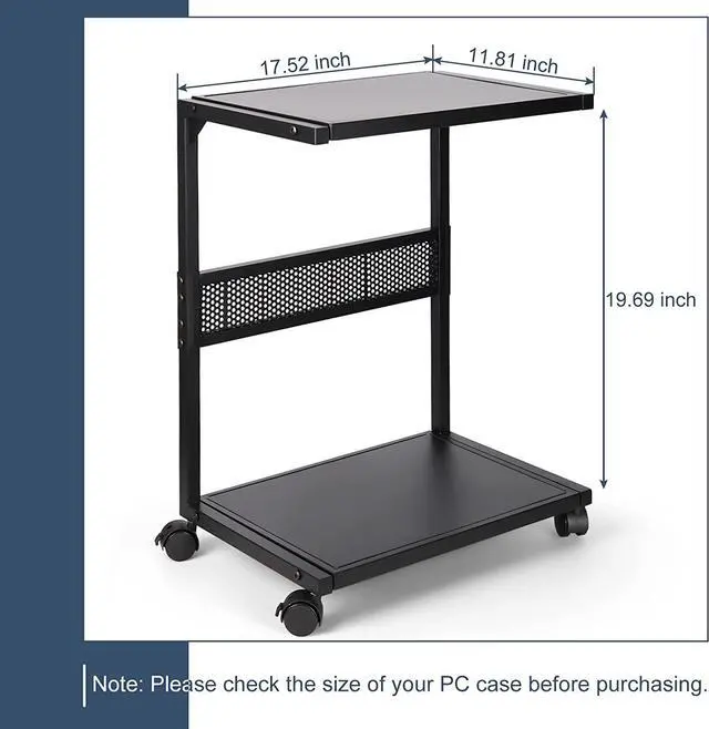 Alt view image 2 of 6 - PC Stand Computer Tower Stand 2-Tier Metal CPU Stand with Locking Caster Wheels Suitable for Most PC