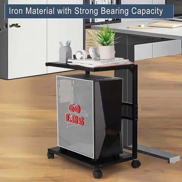 Alt view image 5 of 6 - PC Stand Computer Tower Stand 2-Tier Metal CPU Stand with Locking Caster Wheels Suitable for Most PC
