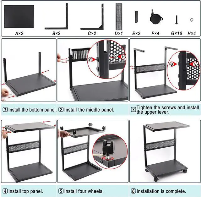 Alt view image 6 of 6 - PC Stand Computer Tower Stand 2-Tier Metal CPU Stand with Locking Caster Wheels Suitable for Most PC