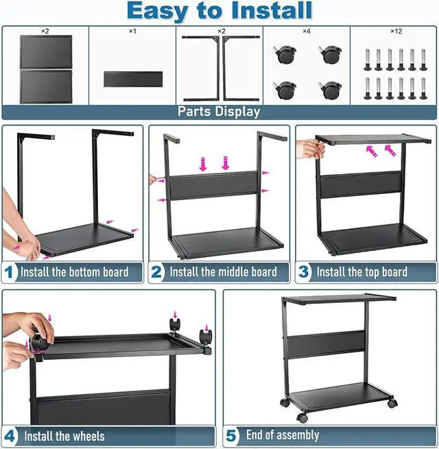 Alt view image 6 of 6 - Computer Tower Stand, Iron PC Stand 2-Tier CPU Stand with Locking Caster Wheels Suitable for Most PC (Iron)