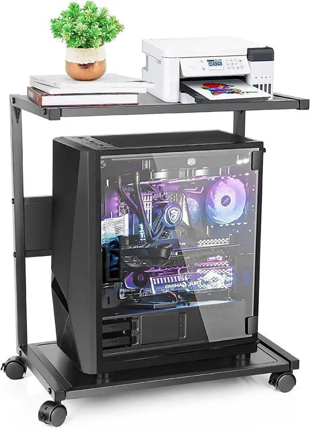 Main image of Computer Tower Stand, Iron PC Stand 2-Tier CPU Stand with Locking Caster Wheels Suitable for Most PC (Iron)