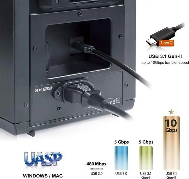 Alt view image 2 of 7 - Mediasonic USB 3.1 Type C 8 Bay 3.5-inch Hard Drive Enclosure  USB 3.1 Gen 2 10Gbps Support UASP / S.M.A.R.T / 18TB Hard Drive