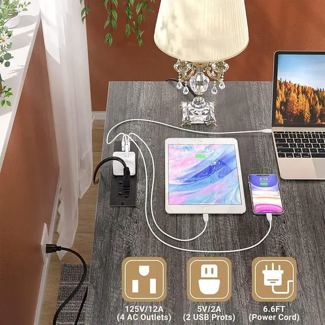 Alt view image 5 of 7 - L Shaped Desk with Drawers, 60 Inch Corner Computer Desks with USB Charging Port and Power Outlet, Large L-Shaped Office Table, 2 Person Home Office Desk with File Cabinet, Black Oak