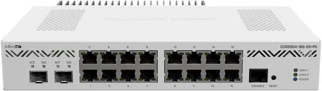 Main image of MikroTik Cloud Core Router 1.2GHZ CPU4GBof DDR4 RAM,128MB NAND,16X Gigabit Ethernet Ports ,2xSFP+ 4GB 16xGb - CCR2004-16G-2S+PC