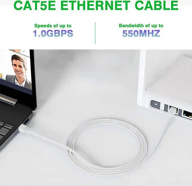 Alt view image 4 of 7 - Cat5e Cable 100ft, RJ-45 Ethernet Patch Cord, Network Internet Cord, Standard Copper Wire, for Router, Laptop - White