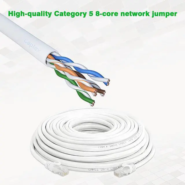 Alt view image 5 of 7 - Cat5e Cable 100ft, RJ-45 Ethernet Patch Cord, Network Internet Cord, Standard Copper Wire, for Router, Laptop - White