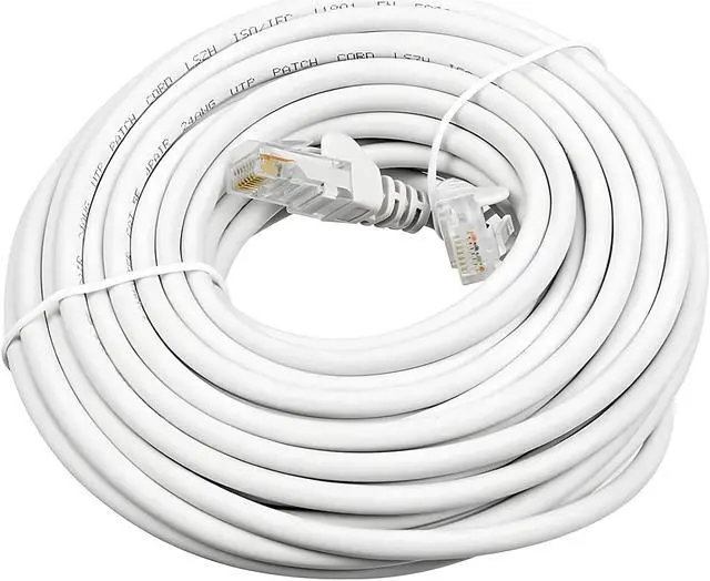 Main image of Cat5e Cable 100ft, RJ-45 Ethernet Patch Cord, Network Internet Cord, Standard Copper Wire, for Router, Laptop - White