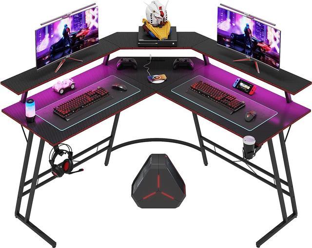 LED Gaming Desk Computer Table with Cup Holder Headphone Hook