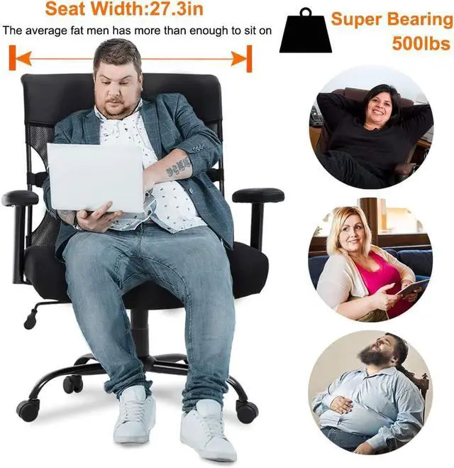 Alt view image 2 of 7 - Big and Tall Office Chair 500lbs Wide Seat Desk Chair Ergonomic Computer Chair Task Rolling Swivel Chair with Lumbar Support Armrest Adjustable Mesh Chair for Adults Women, Black