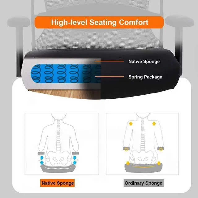 Alt view image 4 of 7 - Big and Tall Office Chair 500lbs Wide Seat Desk Chair Ergonomic Computer Chair Task Rolling Swivel Chair with Lumbar Support Armrest Adjustable Mesh Chair for Adults Women, Black