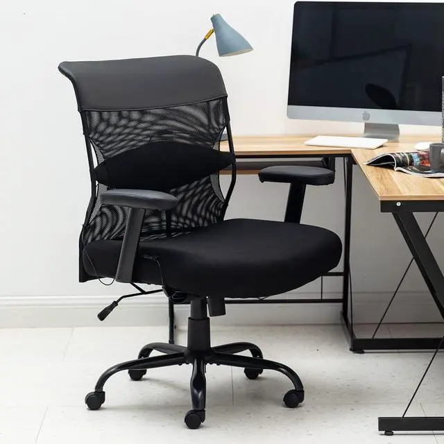 Alt view image 6 of 7 - Big and Tall Office Chair 500lbs Wide Seat Desk Chair Ergonomic Computer Chair Task Rolling Swivel Chair with Lumbar Support Armrest Adjustable Mesh Chair for Adults Women, Black