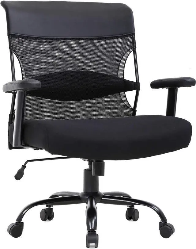 Main image of Big and Tall Office Chair 500lbs Wide Seat Desk Chair Ergonomic Computer Chair Task Rolling Swivel Chair with Lumbar Support Armrest Adjustable Mesh Chair for Adults Women, Black