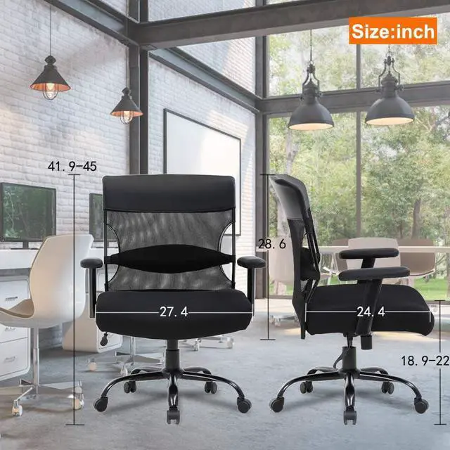 Alt view image 7 of 7 - Big and Tall Office Chair 500lbs Wide Seat Desk Chair Ergonomic Computer Chair Task Rolling Swivel Chair with Lumbar Support Armrest Adjustable Mesh Chair for Adults Women, Black
