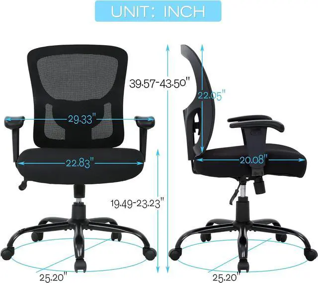 Alt view image 7 of 7 - Big & Tall Office , Desk 400 lbs Computer Mesh Chair for Heavy People Height Adjustable Rolling Desk Chair with Ergonomic Lumbar Support for Home, Office (Black)
