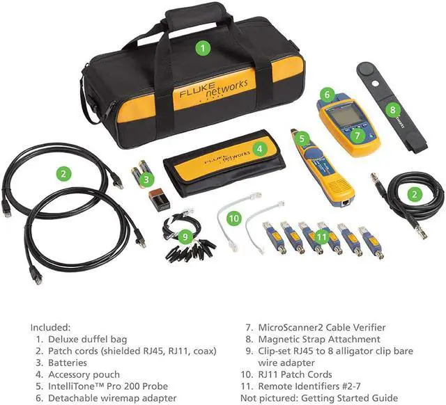 Alt view image 4 of 7 - Fluke Networks MS2-KIT MicroScanner2 Copper Cable Verifier Kit, Troubleshoots RJ11, RJ45, Coax, Tests 10/100/1000Base-T, and Voip, Includes IntelliTone Pro 200 & Remote ID Kit