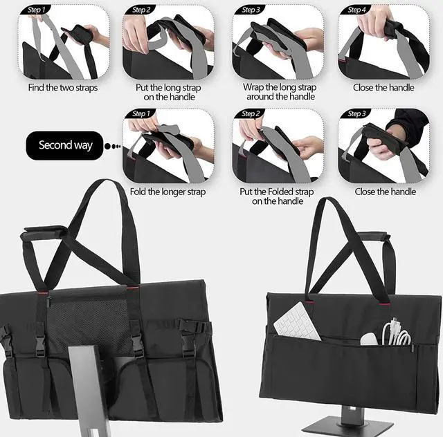 Alt view image 7 of 7 - Travel Carrying Case for 27" LCD Screens and Monitors, With Padded Velvet Lining, Protective Monitor Bag Compatible With iMac 27" and Accessories, Black