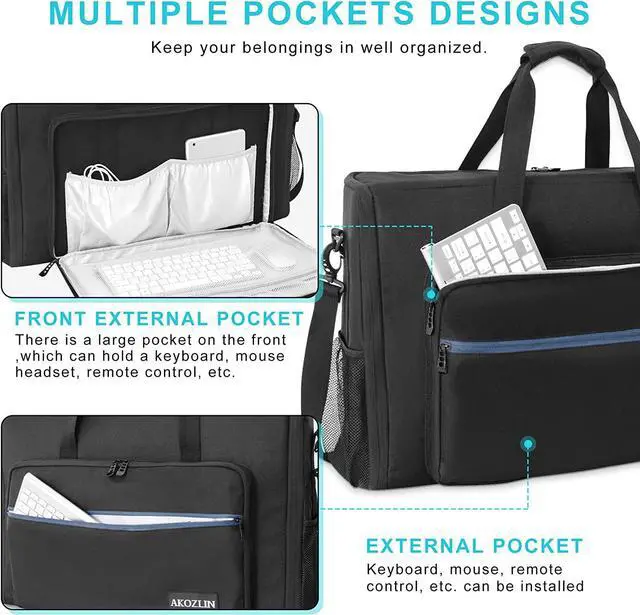 Alt view image 4 of 7 - LCD Screens/TVs(up to 2) Transport Tote Bag for 19" - 24" Displays Padded Monitor Carrying Case Travel Bag With Shoulder Strap,Large Accessories Pocket