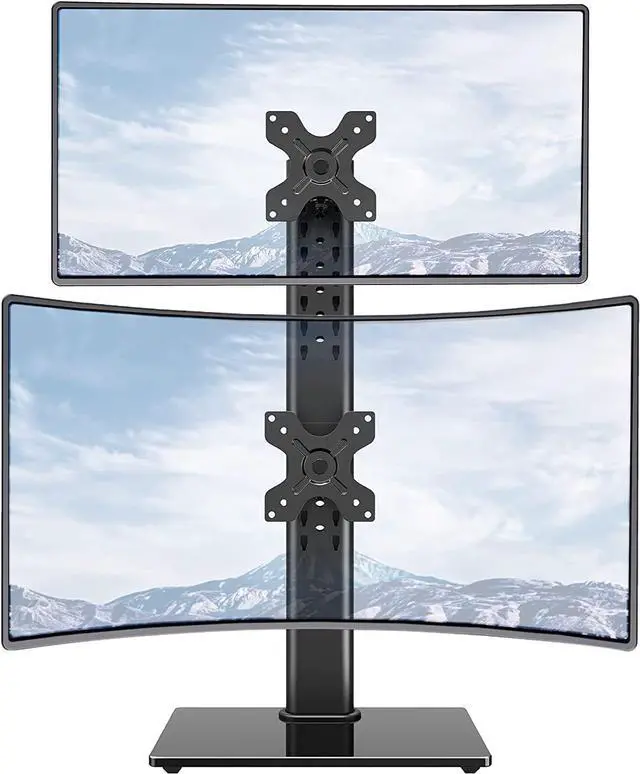Main image of Vertical Dual Monitor Stand, Stack Two Screens up to 32 inches,33 Lbs, Free-Standing Monitor Desk Mount, Monitor Riser with Swivel, Tilt, Height Adjustable, VESA Stand 100 x 100mm, 75 x 75mm